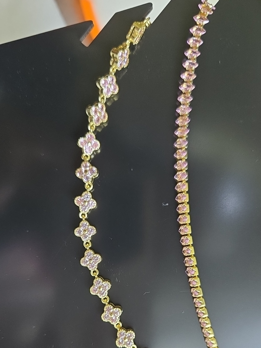 Gold-Tone Pink Crystal Floral & Tennis Bracelet Duo